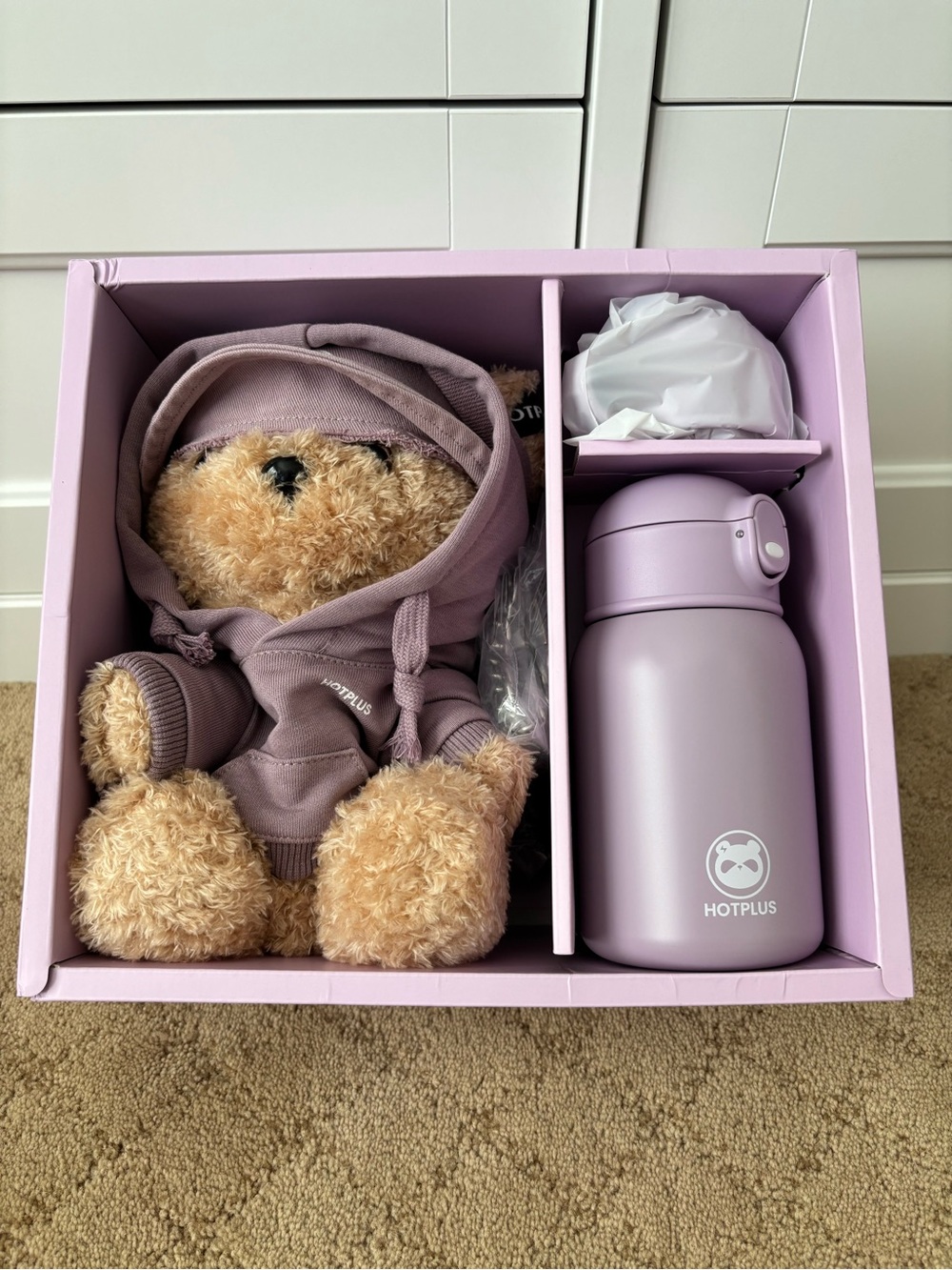 Lilac Kids Gift Set with Plush Bear and Insulated Bottle